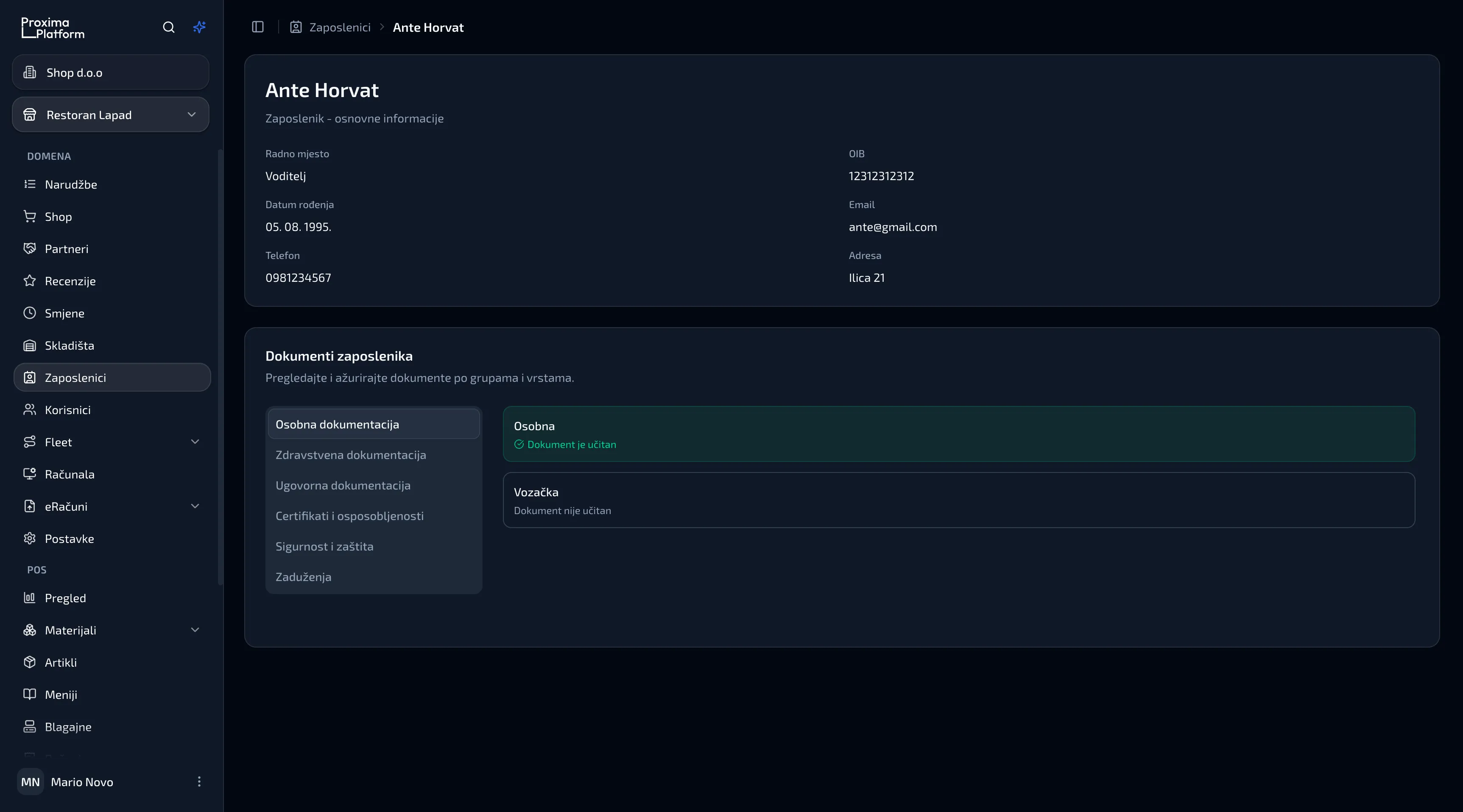 Web aplikacija – osnovni podaci zaposlenika i njegovi dokumenti po grupama