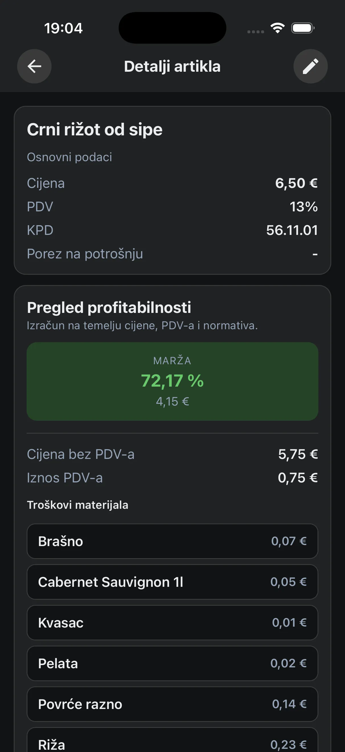 Proxima mobilna aplikacija – marža po artiklu