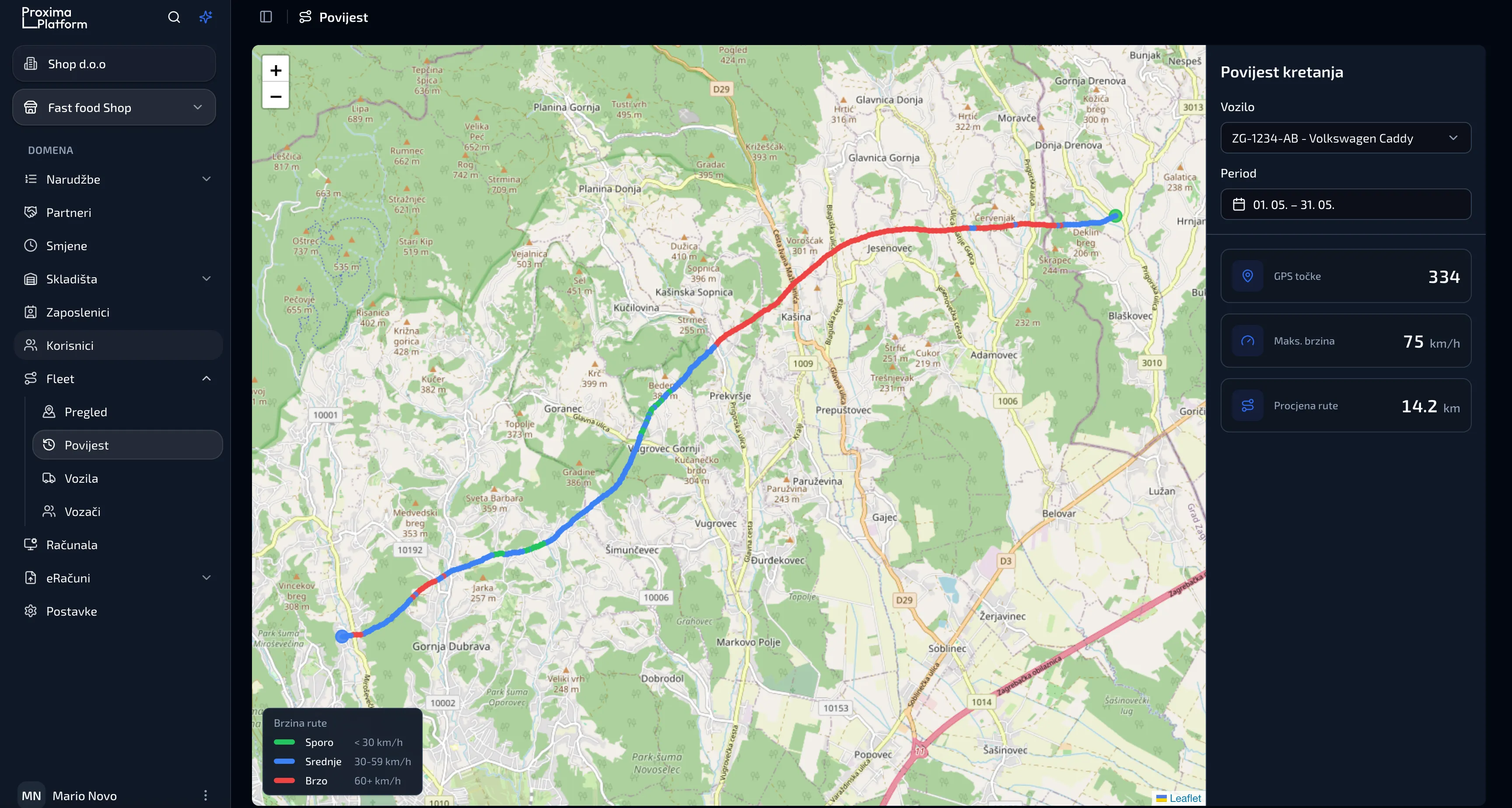 Proxima web aplikacija – Vozni park