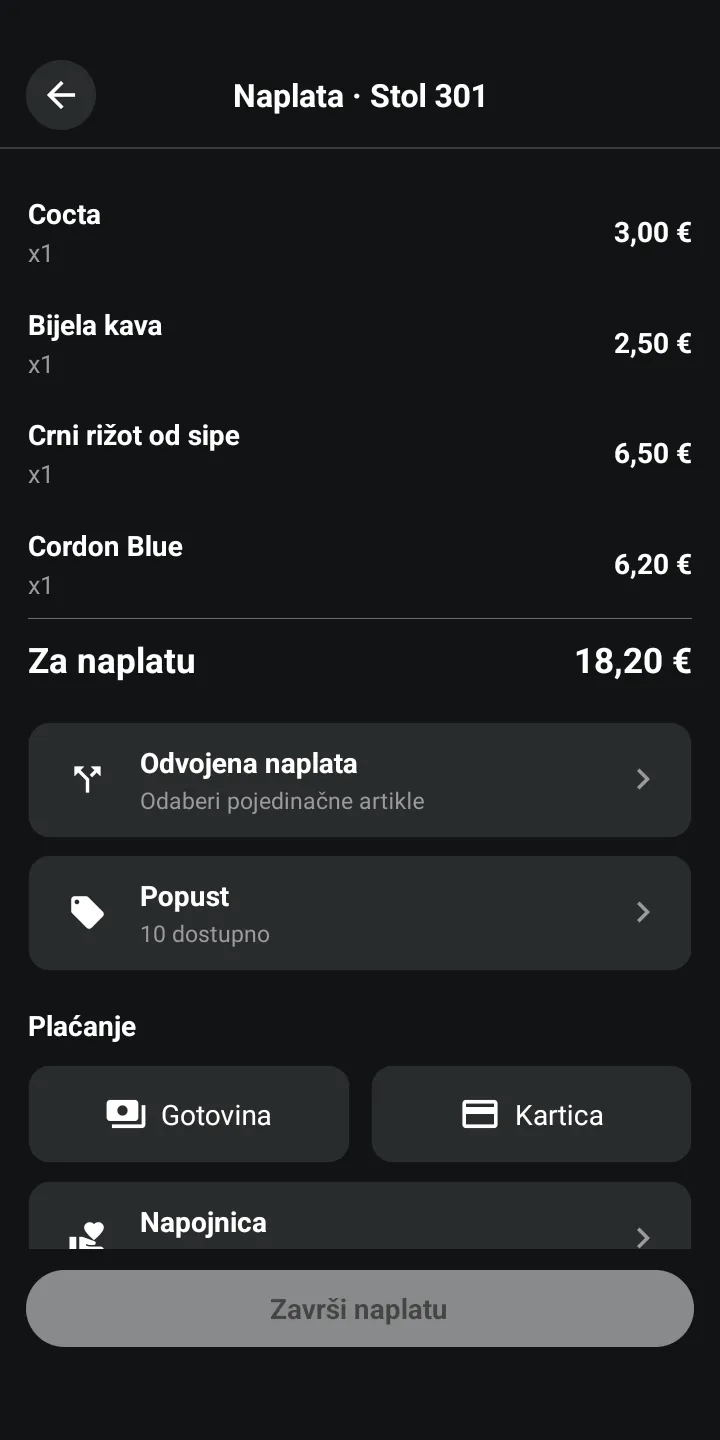 Proxima Waiter – Naplata