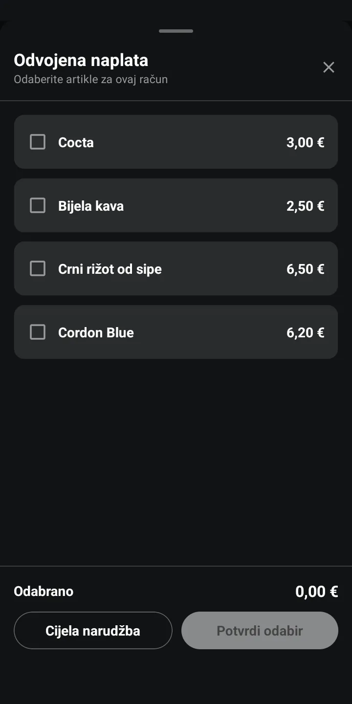 Proxima Waiter – Odvojena naplata