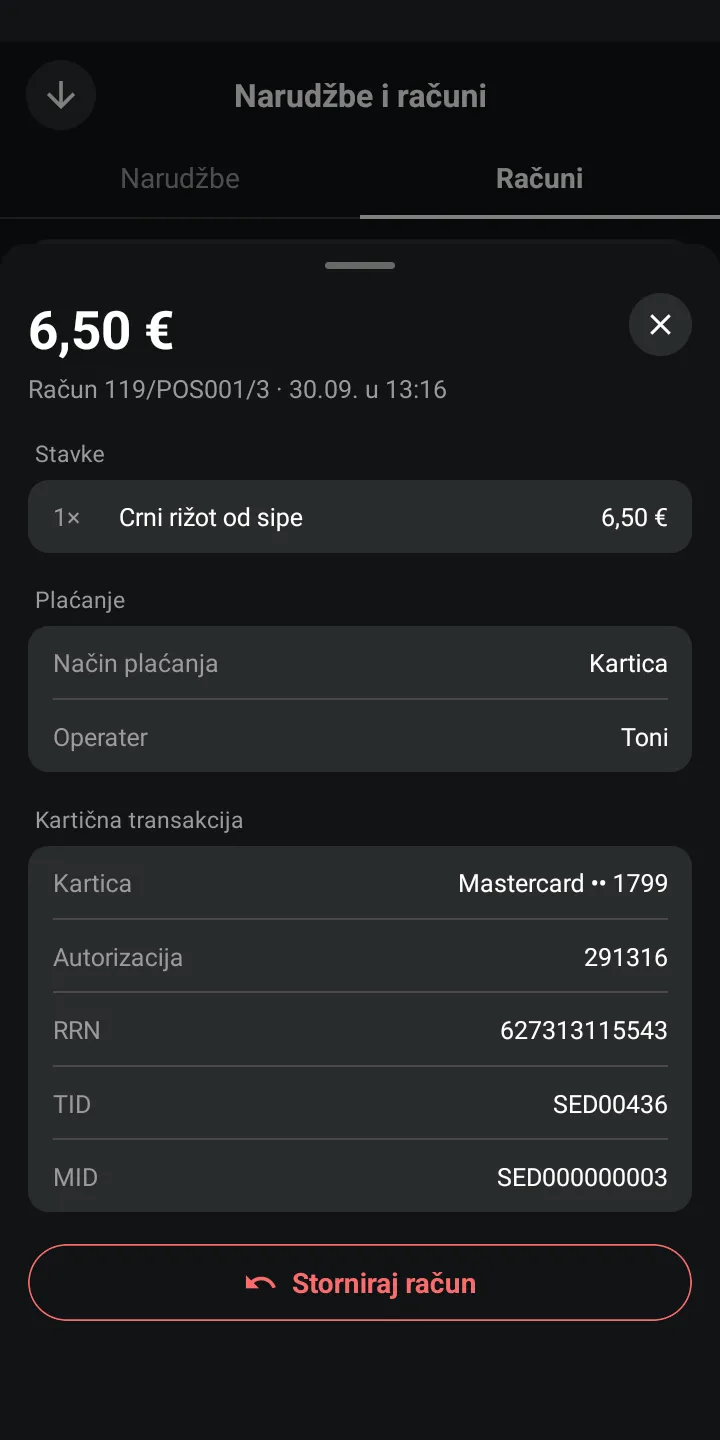 Proxima Waiter – Račun