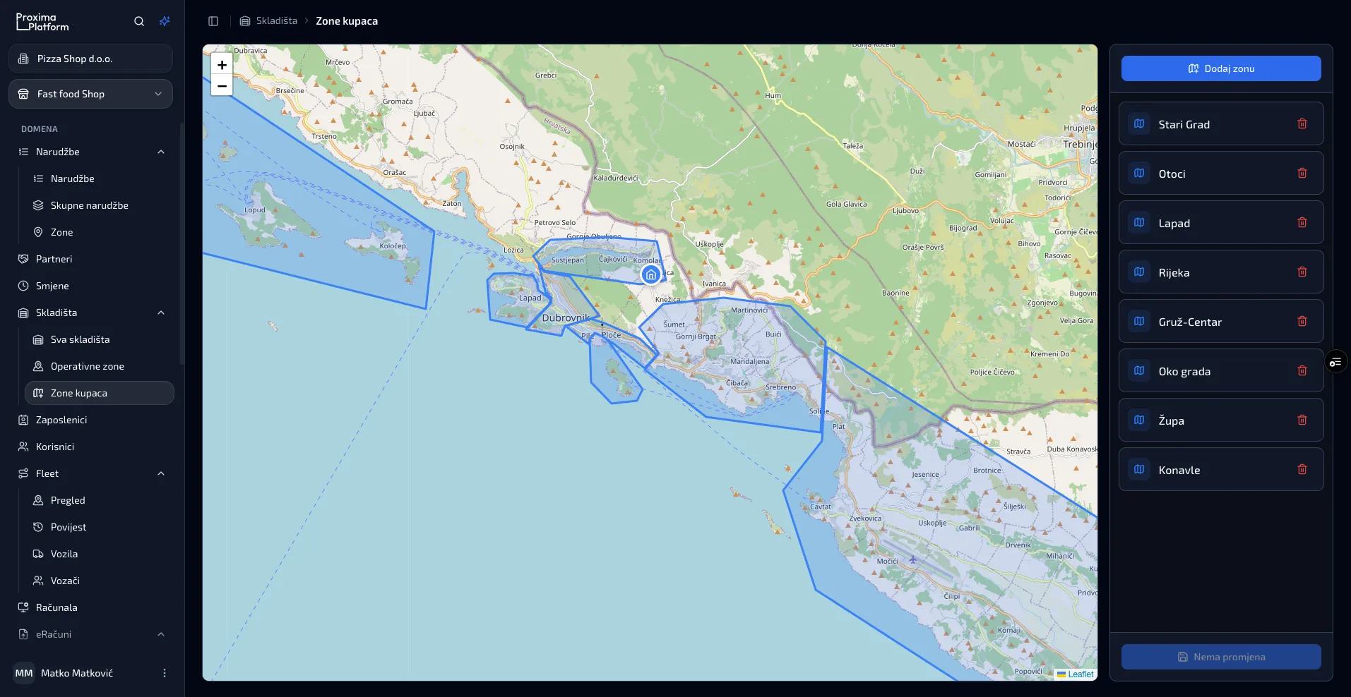 Proxima web aplikacija – zone kupaca nacrtane na karti